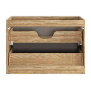 Meuble sous vasque VELNIA – 2 tiroirs – 80 cm – Coloris chêne clair et beige – À suspendre 