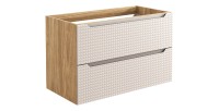 Meuble sous vasque VELNIA – 2 tiroirs – 90 cm – Coloris chêne clair et beige – À suspendre 