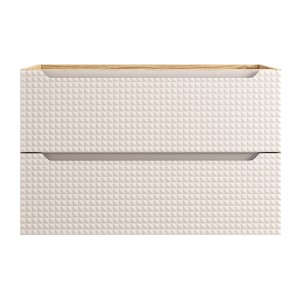 Meuble sous vasque VELNIA – 2 tiroirs – 90 cm – Coloris chêne clair et beige – À suspendre 
