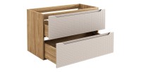 Meuble sous vasque VELNIA – 2 tiroirs – 90 cm – Coloris chêne clair et beige – À suspendre 
