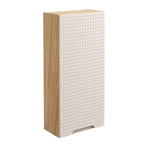 Meuble de rangement salle de bain VELNIA – 1 porte – 35 x 19 cm – Coloris chêne clair et beige – À suspendre 