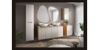 Meuble de rangement salle de bain VELNIA – 1 porte – 35 x 19 cm – Coloris chêne clair et beige – À suspendre 