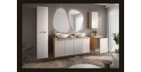 Meuble de rangement salle de bain VELNIA – 1 porte – 35 x 19 cm – Coloris chêne clair et beige – À suspendre 