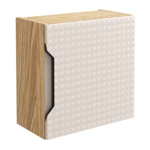 Meuble de rangement salle de bain VELNIA – 1 porte – 35 x 19 cm – Coloris chêne clair et beige – À suspendre 
