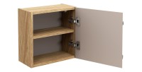 Meuble de rangement salle de bain VELNIA – 1 porte – 35 x 19 cm – Coloris chêne clair et beige – À suspendre 