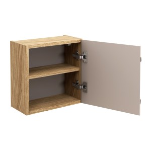Meuble de rangement salle de bain VELNIA – 1 porte – 35 x 19 cm – Coloris chêne clair et beige – À suspendre 