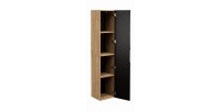 Colonne de salle de bain VELNIA – 1 porte – H170 cm – Coloris chêne clair et noir – À suspendre 