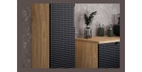 Colonne de salle de bain VELNIA – 1 porte – H170 cm – Coloris chêne clair et noir – À suspendre 