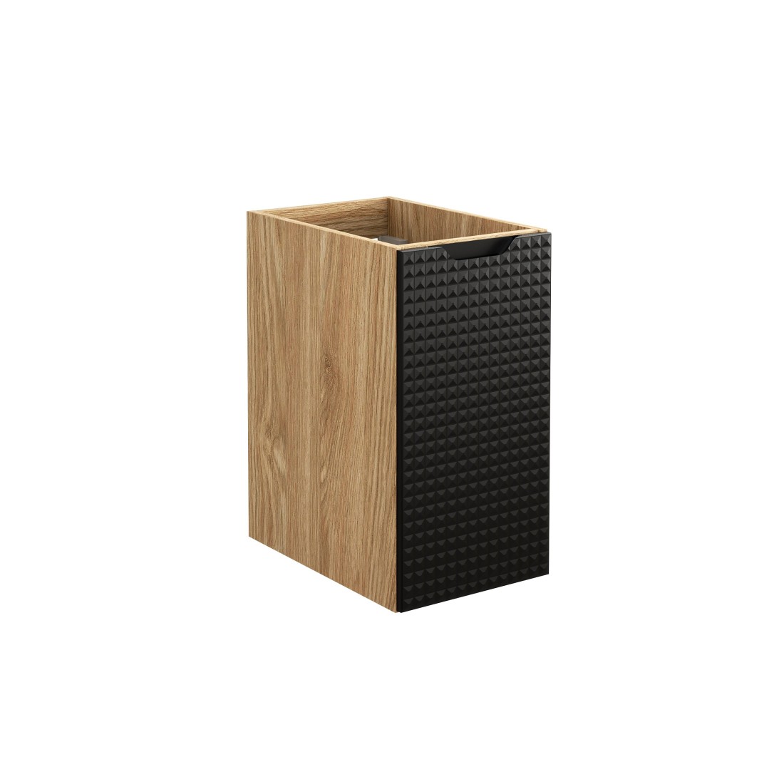 Meuble sous vasque VELNIA – 1 porte – 30 cm – Coloris chêne clair et noir – À suspendre 