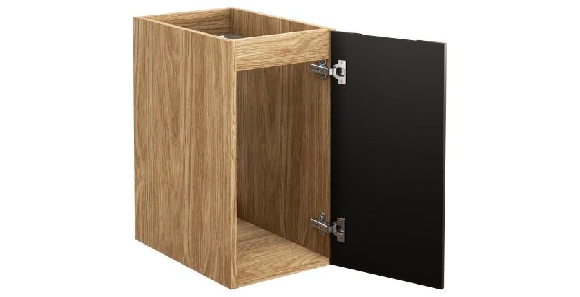 Meuble sous vasque VELNIA – 1 porte – 30 cm – Coloris chêne clair et noir – À suspendre 