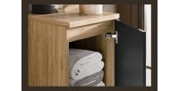 Meuble sous vasque VELNIA – 1 porte – 30 cm – Coloris chêne clair et noir – À suspendre 