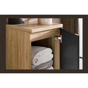Meuble sous vasque VELNIA – 1 porte – 30 cm – Coloris chêne clair et noir – À suspendre 