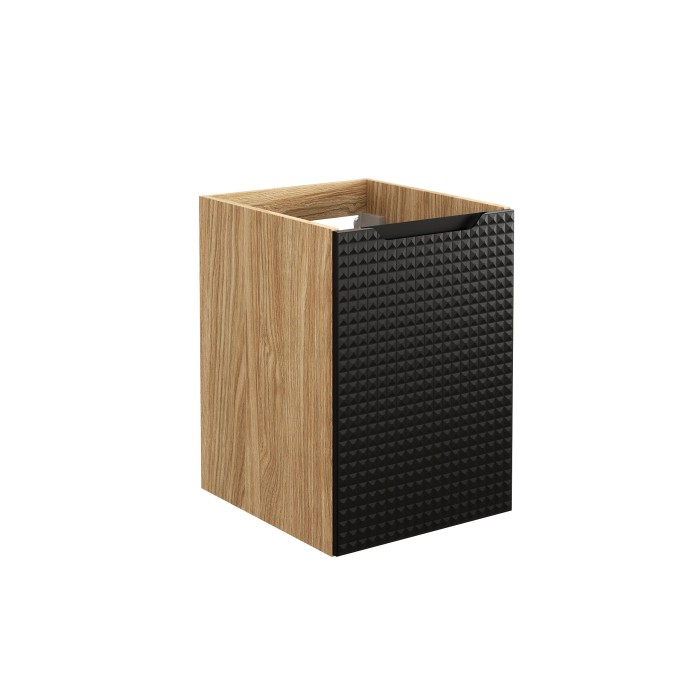 Meuble sous vasque VELNIA – 1 porte – 40 cm – Coloris chêne clair et noir – À suspendre 