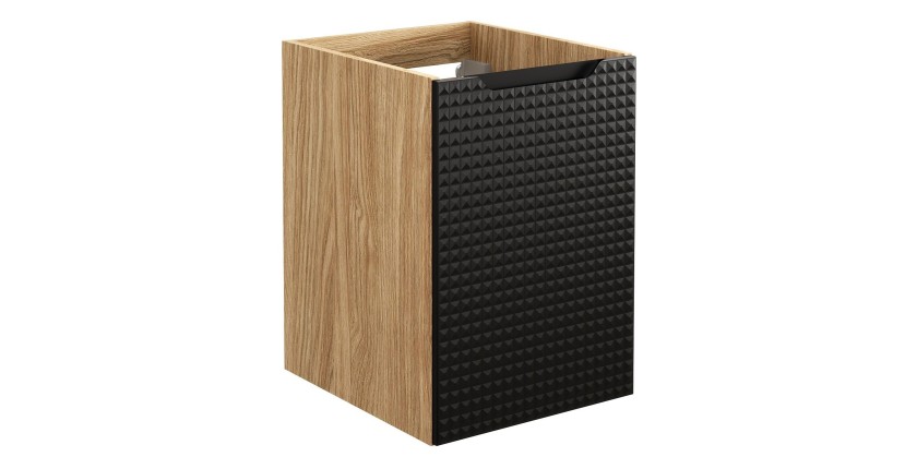 Meuble sous vasque VELNIA – 1 porte – 40 cm – Coloris chêne clair et noir – À suspendre 