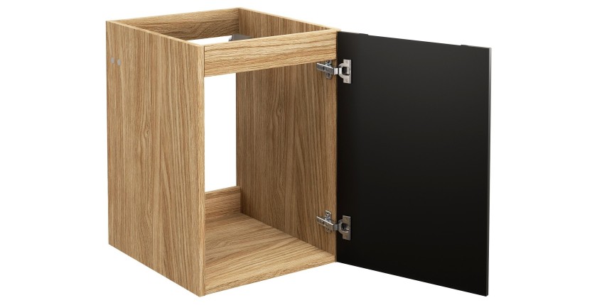 Meuble sous vasque VELNIA – 1 porte – 40 cm – Coloris chêne clair et noir – À suspendre 