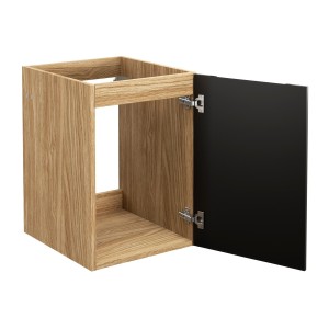 Meuble sous vasque VELNIA – 1 porte – 40 cm – Coloris chêne clair et noir – À suspendre 