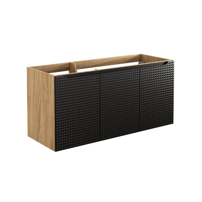 Meuble sous vasque VELNIA – 3 tiroirs – 120 cm – Coloris chêne clair et noir – À suspendre 