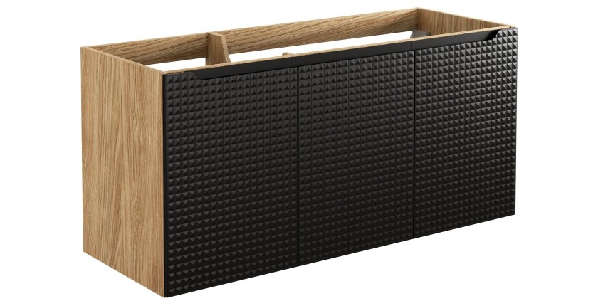 Meuble sous vasque VELNIA – 3 tiroirs – 120 cm – Coloris chêne clair et noir – À suspendre 