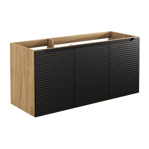 Meuble sous vasque VELNIA – 3 tiroirs – 120 cm – Coloris chêne clair et noir – À suspendre 