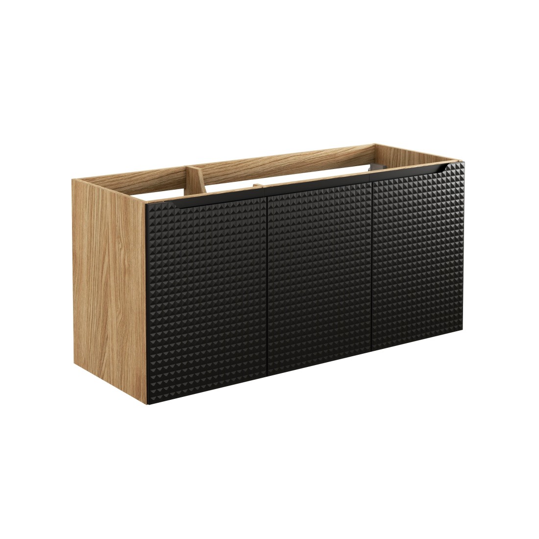 Meuble sous vasque VELNIA – 3 tiroirs – 120 cm – Coloris chêne clair et noir – À suspendre 