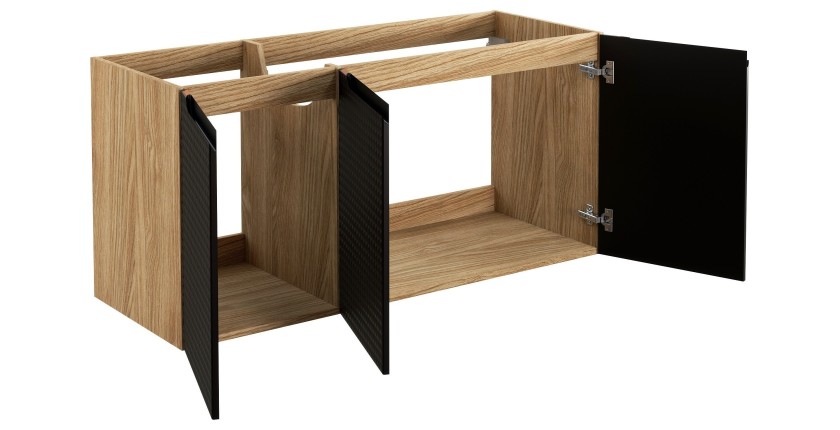 Meuble sous vasque VELNIA – 3 tiroirs – 120 cm – Coloris chêne clair et noir – À suspendre 