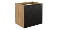 Meuble sous vasque VELNIA – 2 tiroirs – 60 cm – Coloris chêne clair et noir – À suspendre 