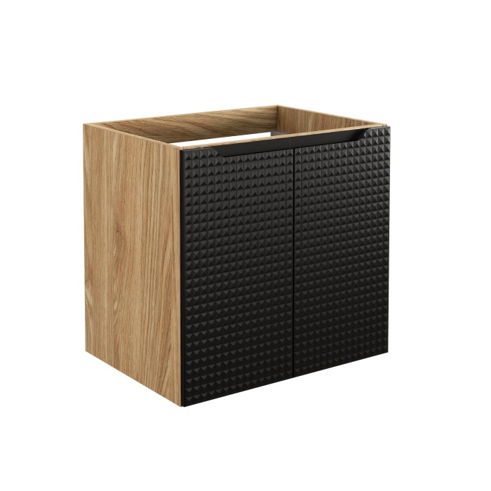 Meuble sous vasque VELNIA – 2 tiroirs – 60 cm – Coloris chêne clair et noir – À suspendre 