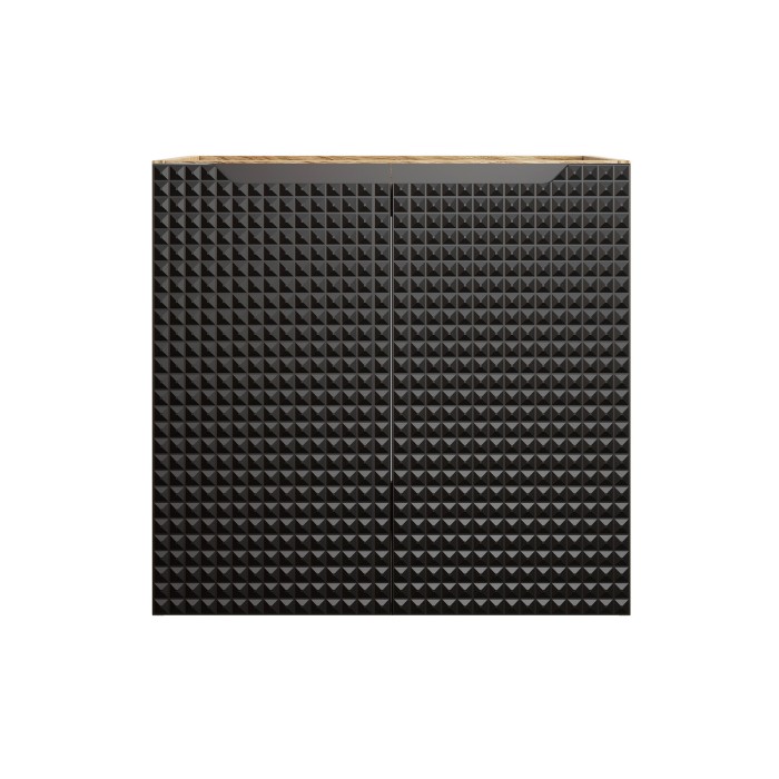 Meuble sous vasque VELNIA – 2 tiroirs – 60 cm – Coloris chêne clair et noir – À suspendre 