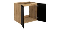 Meuble sous vasque VELNIA – 2 tiroirs – 60 cm – Coloris chêne clair et noir – À suspendre 