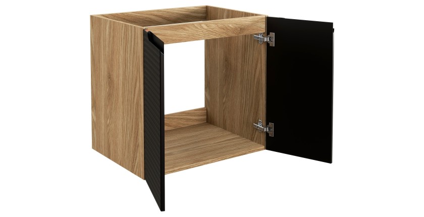 Meuble sous vasque VELNIA – 2 tiroirs – 60 cm – Coloris chêne clair et noir – À suspendre 