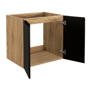 Meuble sous vasque VELNIA – 2 tiroirs – 60 cm – Coloris chêne clair et noir – À suspendre 
