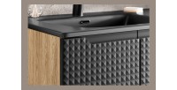 Meuble sous vasque VELNIA – 2 tiroirs – 60 cm – Coloris chêne clair et noir – À suspendre 