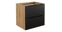 Meuble sous vasque VELNIA – 2 tiroirs – 60 cm – Coloris chêne clair et noir – À suspendre 