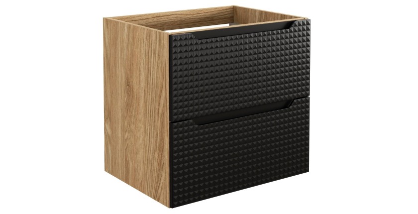 Meuble sous vasque VELNIA – 2 tiroirs – 60 cm – Coloris chêne clair et noir – À suspendre 