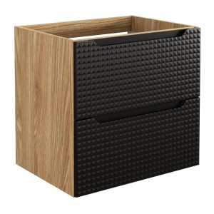 Meuble sous vasque VELNIA – 2 tiroirs – 60 cm – Coloris chêne clair et noir – À suspendre 