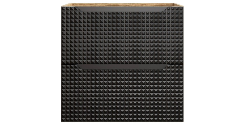 Meuble sous vasque VELNIA – 2 tiroirs – 60 cm – Coloris chêne clair et noir – À suspendre 