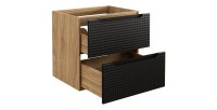 Meuble sous vasque VELNIA – 2 tiroirs – 60 cm – Coloris chêne clair et noir – À suspendre 