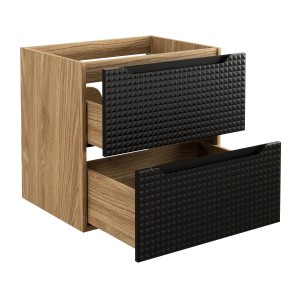 Meuble sous vasque VELNIA – 2 tiroirs – 60 cm – Coloris chêne clair et noir – À suspendre 