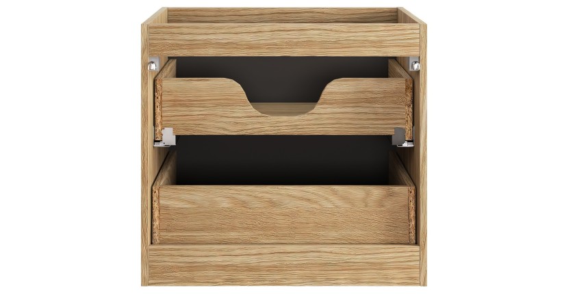 Meuble sous vasque VELNIA – 2 tiroirs – 60 cm – Coloris chêne clair et noir – À suspendre 