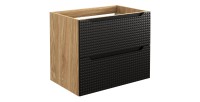 Meuble sous vasque VELNIA – 2 tiroirs – 70 cm – Coloris chêne clair et noir – À suspendre 
