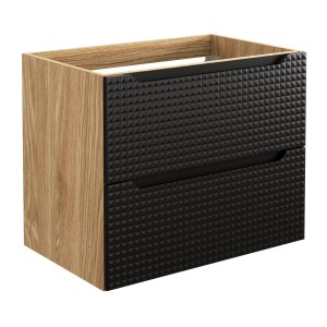 Meuble sous vasque VELNIA – 2 tiroirs – 70 cm – Coloris chêne clair et noir – À suspendre 