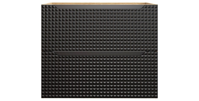 Meuble sous vasque VELNIA – 2 tiroirs – 70 cm – Coloris chêne clair et noir – À suspendre 