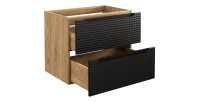 Meuble sous vasque VELNIA – 2 tiroirs – 70 cm – Coloris chêne clair et noir – À suspendre 