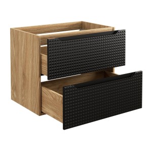 Meuble sous vasque VELNIA – 2 tiroirs – 70 cm – Coloris chêne clair et noir – À suspendre 