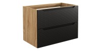 Meuble sous vasque VELNIA – 2 tiroirs – 80 cm – Coloris chêne clair et noir – À suspendre 