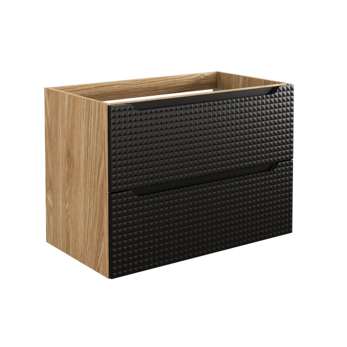 Meuble sous vasque VELNIA – 2 tiroirs – 80 cm – Coloris chêne clair et noir – À suspendre 