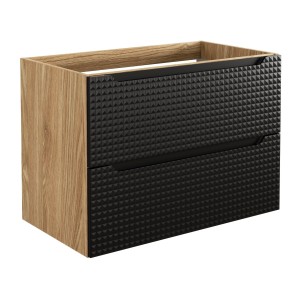 Meuble sous vasque VELNIA – 2 tiroirs – 80 cm – Coloris chêne clair et noir – À suspendre 