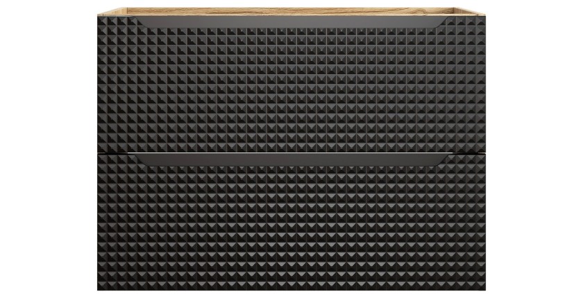 Meuble sous vasque VELNIA – 2 tiroirs – 80 cm – Coloris chêne clair et noir – À suspendre 