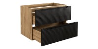 Meuble sous vasque VELNIA – 2 tiroirs – 80 cm – Coloris chêne clair et noir – À suspendre 