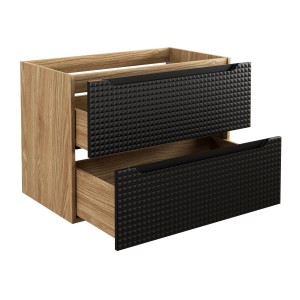 Meuble sous vasque VELNIA – 2 tiroirs – 80 cm – Coloris chêne clair et noir – À suspendre 
